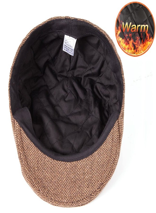 LADYBRO Men's Newsboy Hats Winter Cap Adjustable Wool Blend (Quilted, Brown, S/M, 7 1/4) - Image 3